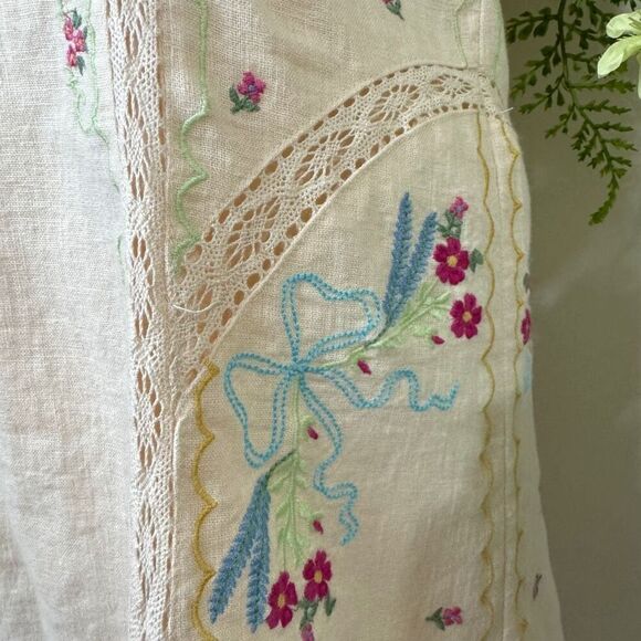 Anthropologie Linen Blend Puff Sleeve v neck mini dress | 6 | NWT New | TikTok t - Picture 7 of 16